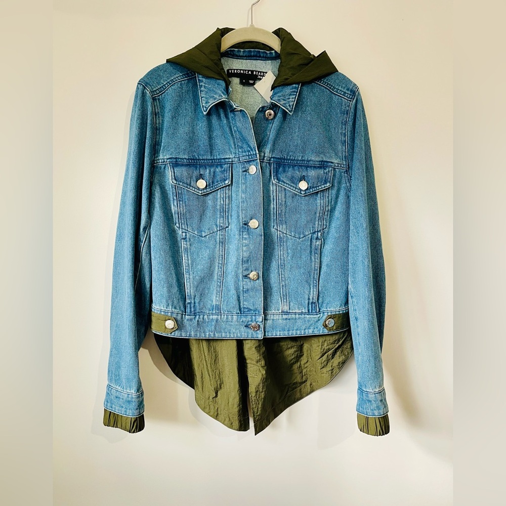 Veronica Beard Waterfall Shani Jacket Olive Green Blue Denim - Picture 3 of 5
